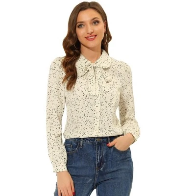 Allegra K Women's Peter Pan Collar Chiffon Bow Tie Neck Puff Sleeve Button Up Shirt 14 Allegra K Women's Peter Pan Collar Chiffon Bow Tie Neck Puff Sleeve Button Up Shirt - Image 12