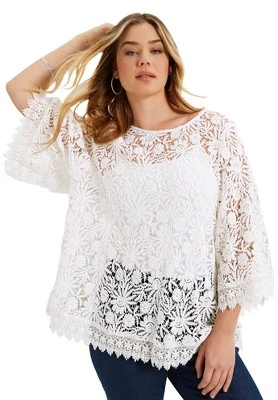 June + Vie By Roaman's Women’s Plus Size Boatneck Lace Top 5 June + Vie By Roaman's Women’s Plus Size Boatneck Lace Top - Image 3
