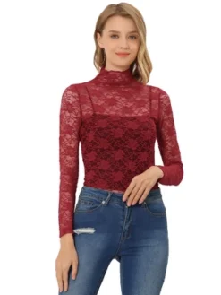 Allegra K Women's See Through Long Sleeve Turtleneck Sheer Floral Lace Blouse 23 Allegra K Women's See Through Long Sleeve Turtleneck Sheer Floral Lace Blouse -Dresses City Shop GUEST 92a778ac d4b4 4a5c a96a f8692f2867a1