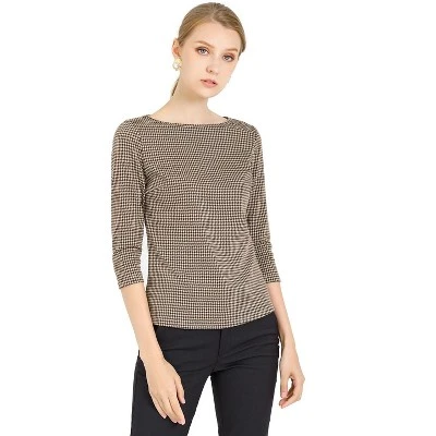 Allegra K Women's Work Office 3/4 Sleeve Boat Neck Houndstooth Printed Top Blouse 9 Allegra K Women's Work Office 3/4 Sleeve Boat Neck Houndstooth Printed Top Blouse - Image 7