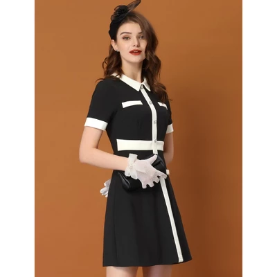 Allegra K Women's Vintage Work Contrast Color Short Sleeve Fit And Flare Dress 3 Allegra K Women's Vintage Work Contrast Color Short Sleeve Fit And Flare Dress