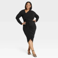 Women's Long Sleeve Asymmetrical Cinched Midi Bodycon Dress - Ava & Viv™ -Dresses City Shop GUEST 9439cf3a 5b09 4b6c bed7 07beba30e3b0