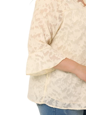 Agnes Orinda Plus Size Top For Women 3/4 Flare Sleeve V Neck Semi Sheer Blouses 6 Agnes Orinda Plus Size Top For Women 3/4 Flare Sleeve V Neck Semi Sheer Blouses - Image 4