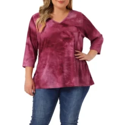 Agnes Orinda Women's Plus Size Tie Dye Side Slit 3/4 Sleeve Stripe V Neck Blouses 26 Agnes Orinda Women's Plus Size Tie Dye Side Slit 3/4 Sleeve Stripe V Neck Blouses -Dresses City Shop GUEST 957fe138 e412 4841 9db2 1b759ddd7163