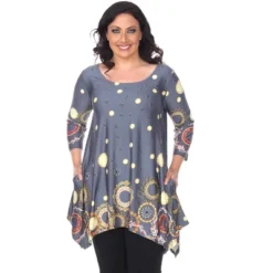 Women's Plus Size 3/4 Sleeve Printed Erie Tunic Top With Pockets - White Mark -Dresses City Shop GUEST 9677b210 1243 44d4 a700 f25a66fe8056