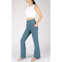 90 Degree By Reflex Womens Felix Ribbed Tribeca Flared Leg Pant