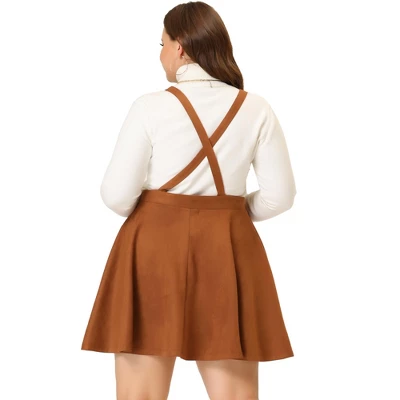 Agnes Orinda Women's Plus Size Faux Suede Overall A-Line Flared Skater Mini Skirt 4 Agnes Orinda Women's Plus Size Faux Suede Overall A-Line Flared Skater Mini Skirt - Image 3