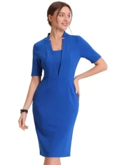 Allegra K Women's Sheath Dress V Neck Short Sleeve Work Office Body-con Midi Dresses -Dresses City Shop GUEST 9be3a9de c5a6 4597 accd b17595089ee1
