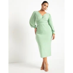 ELOQUII Women’s Plus Size Cross Front Midi Dress -Dresses City Shop GUEST 9c7d2f8d 386c 4328 855c 30879f7a0b3e