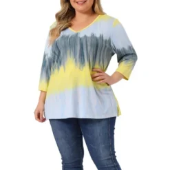 Agnes Orinda Women's Plus Size Tie Dye Side Slit 3/4 Sleeve Stripe V Neck Blouses 27 Agnes Orinda Women's Plus Size Tie Dye Side Slit 3/4 Sleeve Stripe V Neck Blouses -Dresses City Shop GUEST 9d63293e d997 4830 b757 f53012a383cf