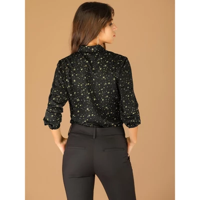 Allegra K Women's Metallic Vintage Long Sleeve Gilding Shiny Dots Stars Blouse Top 6 Allegra K Women's Metallic Vintage Long Sleeve Gilding Shiny Dots Stars Blouse Top - Image 4