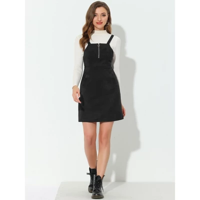 Allegra K Women's Faux Suede Zipper Front Elegant Pinafore Overall Mini Dress 4 Allegra K Women's Faux Suede Zipper Front Elegant Pinafore Overall Mini Dress - Image 2