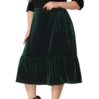 Agnes Orinda Women's Plus Size Velvet Elastic Waist Ruffle Hem Party Midi Skirt 8 Agnes Orinda Women's Plus Size Velvet Elastic Waist Ruffle Hem Party Midi Skirt - Image 6