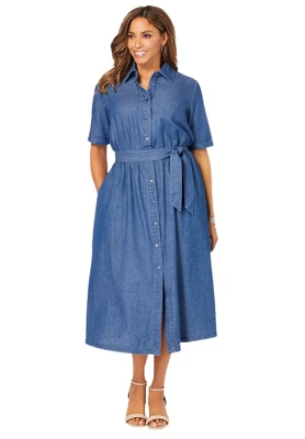 Jessica London Women’s Plus Size Soft Denim Shirtdress 3 Jessica London Women’s Plus Size Soft Denim Shirtdress