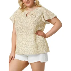 Agnes Orinda Women's Plus Size Keyhole Floral Chiffon Flared Sleeve Summer Trendy Peasant Tops -Dresses City Shop GUEST a24e226a 165e 43ce a7c7 82f86cf69f19