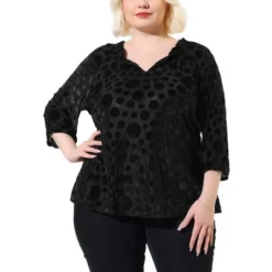 Agnes Orinda Women's Plus Size Velvet Semi Sheer Bishop Sleeve Polka Dots Elegant Blouses -Dresses City Shop GUEST a36c6cae 2862 4efb b883 57a4a7517552