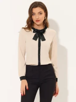 Allegra K Long Sleeve Bow Neck Blouse For Women's Contrast Casual Work Button Down Shirt 11 Allegra K Long Sleeve Bow Neck Blouse For Women's Contrast Casual Work Button Down Shirt -Dresses City Shop GUEST a4db599f 2cbe 4098 a86c aefbf74d2528