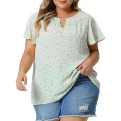 Agnes Orinda Women's Plus Size Keyhole Floral Chiffon Flared Sleeve Summer Trendy Peasant Tops -Dresses City Shop GUEST a508e155 0a4c 4c86 974a db9079ea8848
