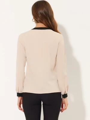 Allegra K Long Sleeve Bow Neck Blouse For Women's Contrast Casual Work Button Down Shirt 4 Allegra K Long Sleeve Bow Neck Blouse For Women's Contrast Casual Work Button Down Shirt - Image 2