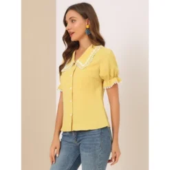 Allegra K Women's Sweet Peter Pan Contrast Collar Short Sleeves Button Up Blouse Tops 10 Allegra K Women's Sweet Peter Pan Contrast Collar Short Sleeves Button Up Blouse Tops -Dresses City Shop GUEST a8bfe6f8 fec9 4057 bab1 e488ac7802e2