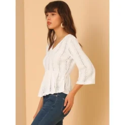 Allegra K Women's Solid Lace Lightweight Blouse V Neck 3/4 Sleeve Peasant Peplum Top 9 Allegra K Women's Solid Lace Lightweight Blouse V Neck 3/4 Sleeve Peasant Peplum Top -Dresses City Shop GUEST aa1cb24d 918b 473b 83b2 666127f3f43f