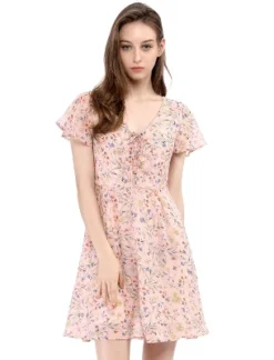 Allegra K Women's Floral Printed Spring Summer Flare Short Sleeve Lace-up V Neck Chiffon Dress 22 Allegra K Women's Floral Printed Spring Summer Flare Short Sleeve Lace-up V Neck Chiffon Dress -Dresses City Shop GUEST aa83b9a3 92b8 4606 b1b7 bed95aad9829