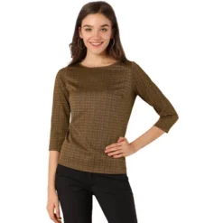 Allegra K Women's Work Office 3/4 Sleeve Boat Neck Houndstooth Printed Top Blouse 24 Allegra K Women's Work Office 3/4 Sleeve Boat Neck Houndstooth Printed Top Blouse -Dresses City Shop GUEST ae32504b e635 4b7d 9258 048a1755a46f