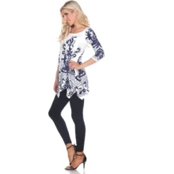 Women's Scoop Neck Printed Yanette Tunic Top - White Mark