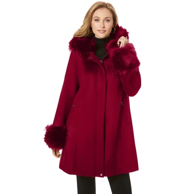 Jessica London Women’s Plus Size Hooded Faux Fur Trim Coat 8 Jessica London Women’s Plus Size Hooded Faux Fur Trim Coat - Image 6
