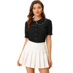 Allegra K Women's Peter Pan Collar Contrast Color Trim Gingham Button Up Shirt -Dresses City Shop GUEST b100b8b9 4c15 4c6a 8b86 abe8ec178af3