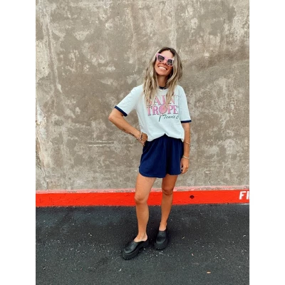 Women's Ascot + Hart Saint Tropez Short Sleeve Graphic Ringer T-Shirt - Blue 6 Women's Ascot + Hart Saint Tropez Short Sleeve Graphic Ringer T-Shirt - Blue - Image 4