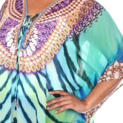 Plus Size Short Caftan With Tie-up Neckline - One Size Fits Most Plus - White Mark 14 Plus Size Short Caftan With Tie-up Neckline - One Size Fits Most Plus - White Mark -Dresses City Shop GUEST b35d941c 1781 4e13 beed b0b2b6f642b3