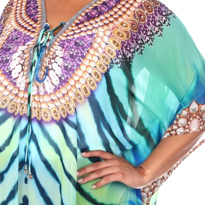 Plus Size Short Caftan With Tie-up Neckline - One Size Fits Most Plus - White Mark 6 Plus Size Short Caftan With Tie-up Neckline - One Size Fits Most Plus - White Mark - Image 4