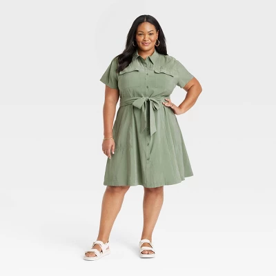 Women's Utility Short Sleeve Button-Down Shirtdress - Ava & Viv™ 6 Women's Utility Short Sleeve Button-Down Shirtdress - Ava & Viv™ - Image 4