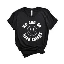 Simply Sage Market Women's We Can Do Hard Things Smiley Face Short Sleeve Graphic Tee -Dresses City Shop GUEST b51c1258 a5fa 4e86 935a 8e8d16013808