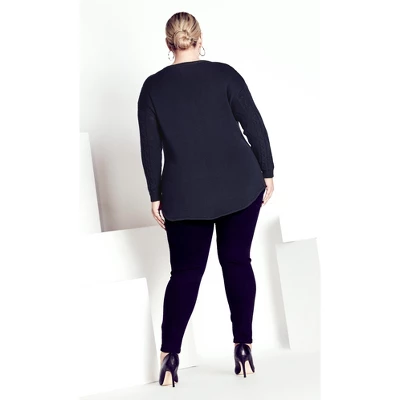 Women's Plus Size Carina Cable Sweater - Navy | AVENUE 5 Women's Plus Size Carina Cable Sweater - Navy | AVENUE - Image 3