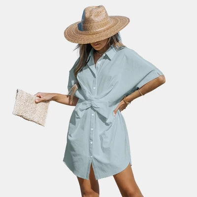 Women's Twist Mini Shirt Dress - Cupshe 7 Women's Twist Mini Shirt Dress - Cupshe - Image 5