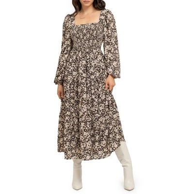 August Sky Women's Floral Long Sleeve Smocked Midi Dress 6 August Sky Women's Floral Long Sleeve Smocked Midi Dress - Image 4