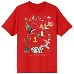 Looney Tunes Winter Land Scene Women's Red Graphic Tee -Dresses City Shop GUEST b77d24ba ffc6 4ff2 9b28 4612f6a70c2f
