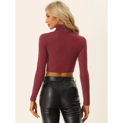 Allegra K Women's Party Mock Neck Cutout Front Long Sleeve Slim Fit Crop Blouses 4 Allegra K Women's Party Mock Neck Cutout Front Long Sleeve Slim Fit Crop Blouses - Image 2