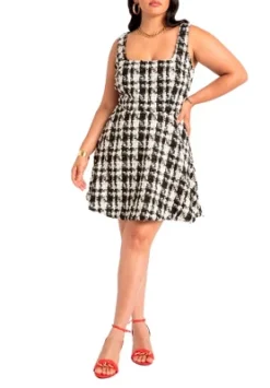ELOQUII Women’s Plus Size Flare Tweed Mini Jumper