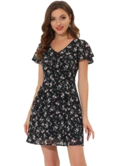 Allegra K Women's Floral Printed Spring Summer Flare Short Sleeve Lace-up V Neck Chiffon Dress 23 Allegra K Women's Floral Printed Spring Summer Flare Short Sleeve Lace-up V Neck Chiffon Dress -Dresses City Shop GUEST b83a7bf1 3f57 4277 a96e 7f8a173bf4bb