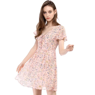 Allegra K Women's Floral Printed Spring Summer Flare Short Sleeve Lace-up V Neck Chiffon Dress 3 Allegra K Women's Floral Printed Spring Summer Flare Short Sleeve Lace-up V Neck Chiffon Dress