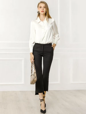 Allegra K Women's Satin Puff Sleeve Point Collar Vintage Button Up Shirt 4 Allegra K Women's Satin Puff Sleeve Point Collar Vintage Button Up Shirt - Image 2