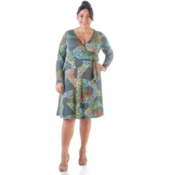 24seven Comfort Apparel Green Plus Size Long Sleeve Knee Length Faux Wrap Dress 12 24seven Comfort Apparel Green Plus Size Long Sleeve Knee Length Faux Wrap Dress -Dresses City Shop GUEST bab359d2 8915 4904 83d7 06efb1529b76