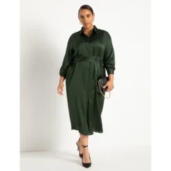 ELOQUII Women’s Plus Size Satin Button Down Maxi Shirtdress -Dresses City Shop GUEST bc6b1853 ab70 4fd4 90f5 33d39e6eec77