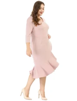 Agnes Orinda Women's Plus Size Cocktail V-neck Wrap Ruffled Midi Bodycon Dresses -Dresses City Shop GUEST bdde6ef9 5930 4d89 9451 1741916b62bd