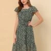 Allegra K Women's Floral Chiffon Flutter Sleeve Belted Square Neck Ruffled Hem Dress 1 Allegra K Women's Floral Chiffon Flutter Sleeve Belted Square Neck Ruffled Hem Dress -Dresses City Shop GUEST bdf91322 4a73 4429 a00c 788d7bf06972