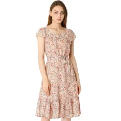 Allegra K Women's Floral Chiffon Flutter Sleeve Belted Square Neck Ruffled Hem Dress 32 Allegra K Women's Floral Chiffon Flutter Sleeve Belted Square Neck Ruffled Hem Dress -Dresses City Shop GUEST be722373 e3d4 4979 97f4 4c08ae18d298