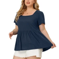 Agnes Orinda Women's Plus Size Ribbed Peplum Babydoll Short Sleeve Summer Blouses 16 Agnes Orinda Women's Plus Size Ribbed Peplum Babydoll Short Sleeve Summer Blouses -Dresses City Shop GUEST be7e0ae8 6410 434c 81ae 5699381a369b